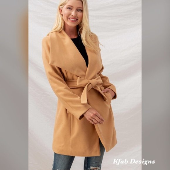 SOFT WIDE LAPEL WAIST TIE COAT - Picture 6 of 9